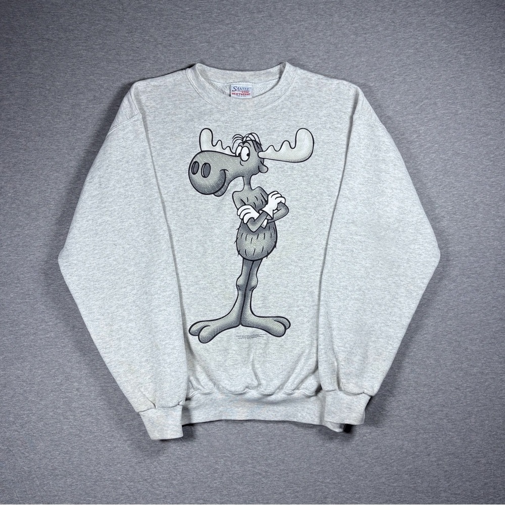 Vintage Bullwinkle Crewneck Sweatshirt Santee Gray USA Men’s Size L Cartoon 1998